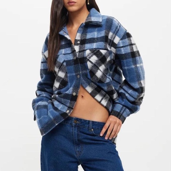 Lioness Blue, Black, and White Striped Surplus Jacket Flannel - Picture 2 of 7